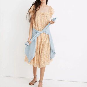 [Madewell] Square-Neck Tiered Midi Dress in Sunflower Field Large